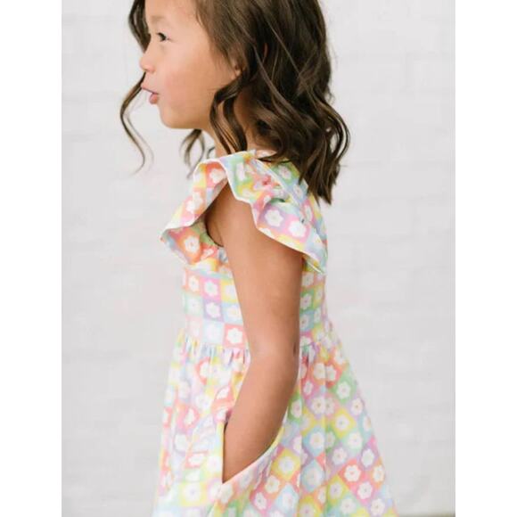 Ollie Jay Girls' Olivia Dress in Floral Blocks Frill Sleeve Age 7 - Picture 2 of 7